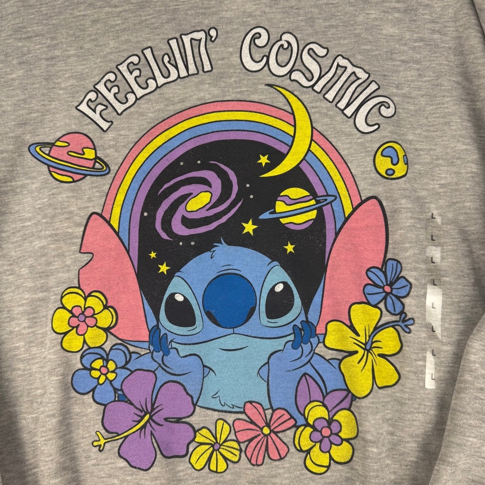 Disney Stitch Feelin Cosmic Gray‎ Graphic Sweatshirt Womens Large Space Galaxy - Picture 2 of 6
